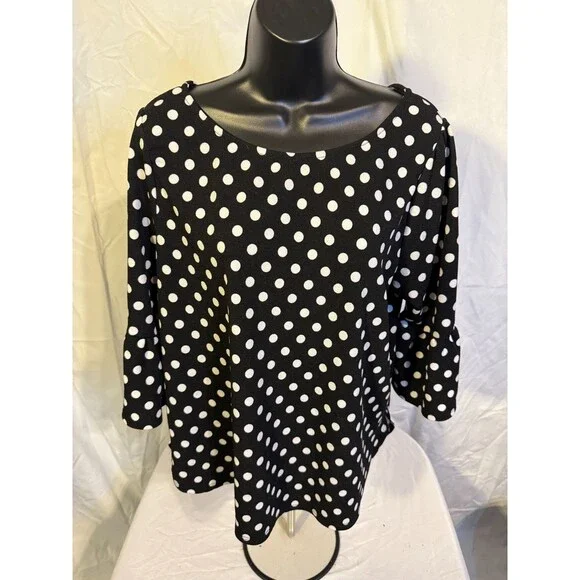 Retro Mod Polka Dot Top Shirt Women's Plus 1X Ruffle Bell Sleeves Boho Hippie - Picture 2 of 3